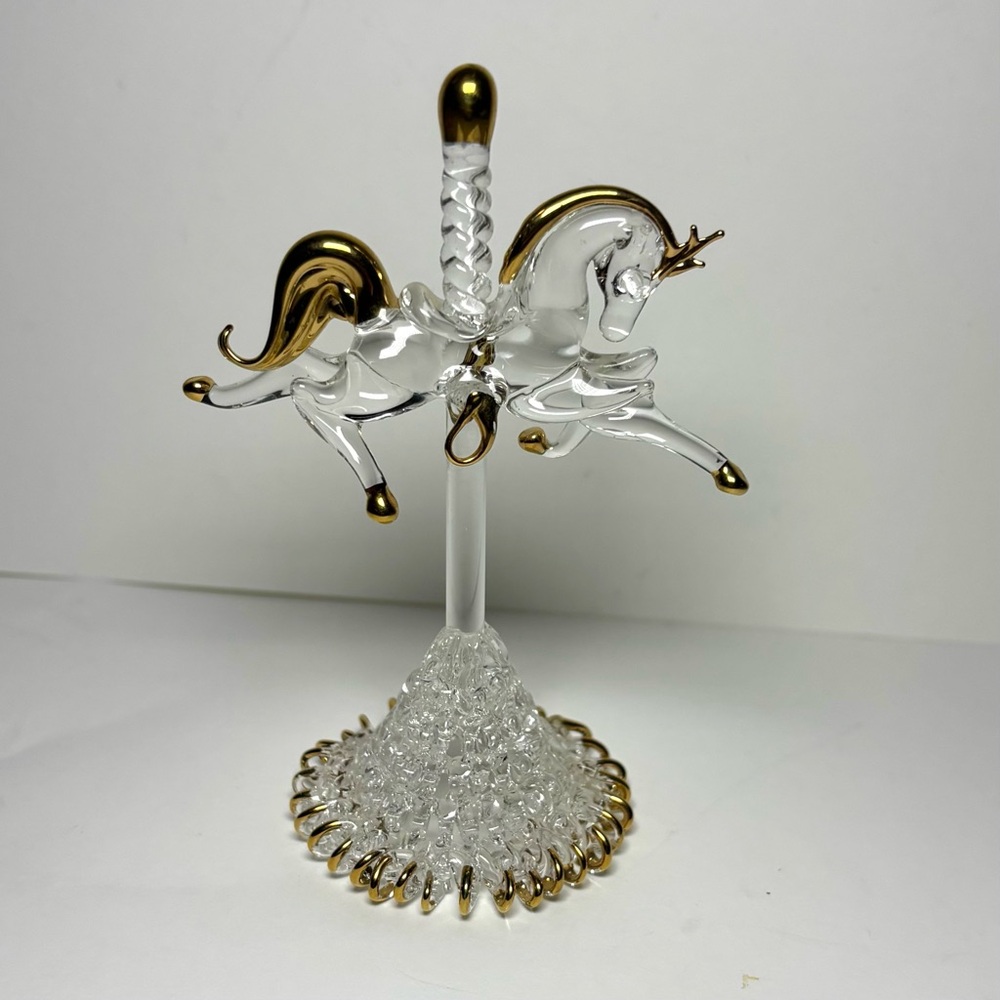 Glass Carousel Horse Figurine with Gold Accents